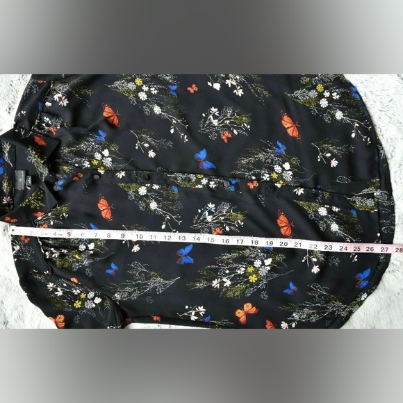 Worthington Women Black Multi Butterflies Flowers Long Sleeve Shirt Blouse, Sz S - Picture 6 of 7